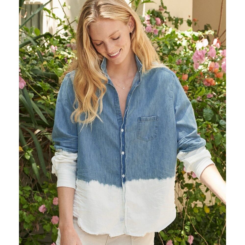 Frank & Eileen Button Up Indigo Dip Dye Chambray‎ Distressed Relaxed XS Cotton